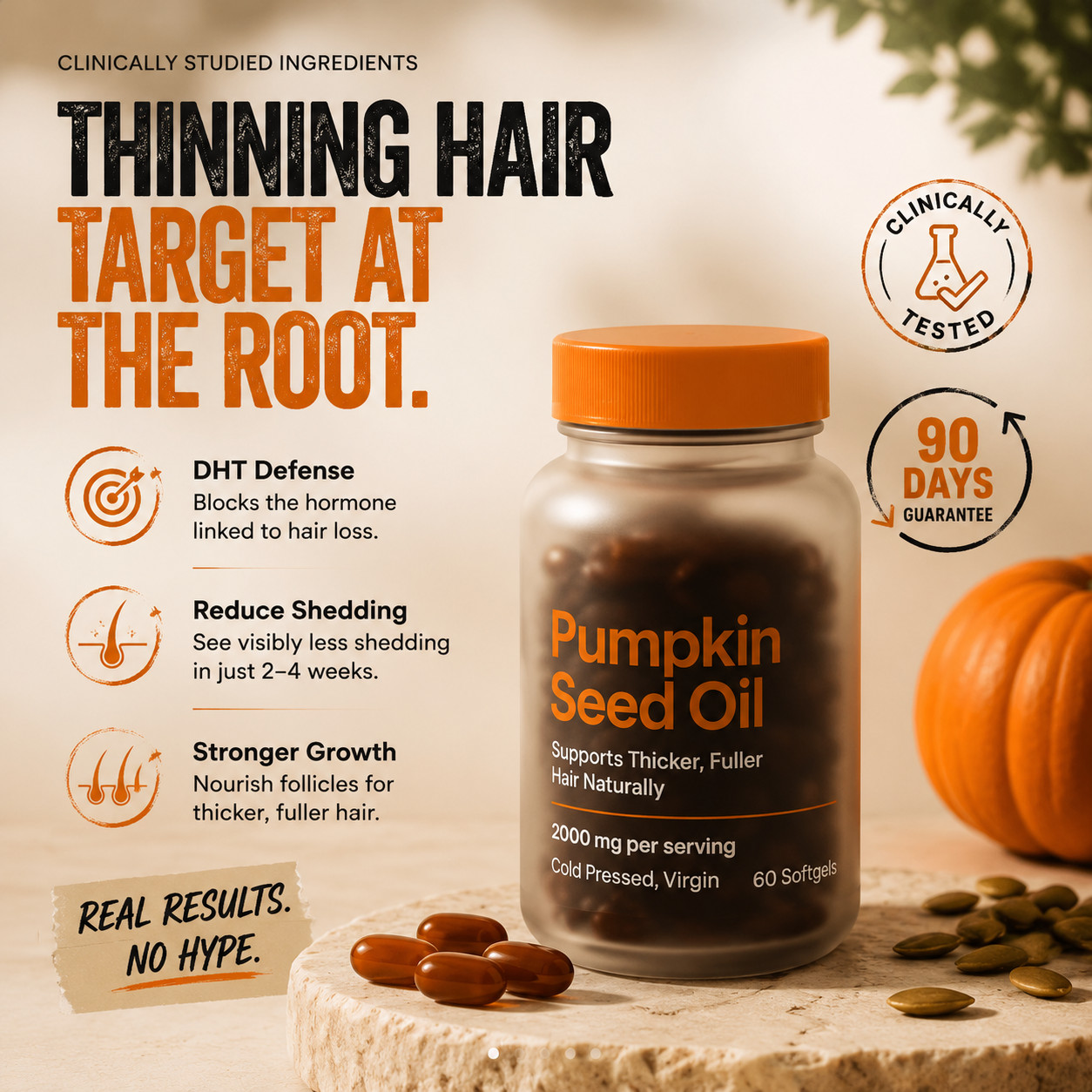 Pumpkin Seed Oil Softgels — Natural DHT Support for Thicker, Fuller Hair